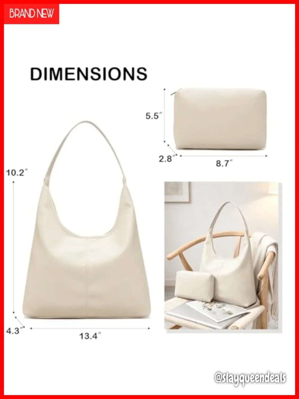 Women Vegan Leather Hobo Shoulder Bag Tote Magnetic Closure with Pouch